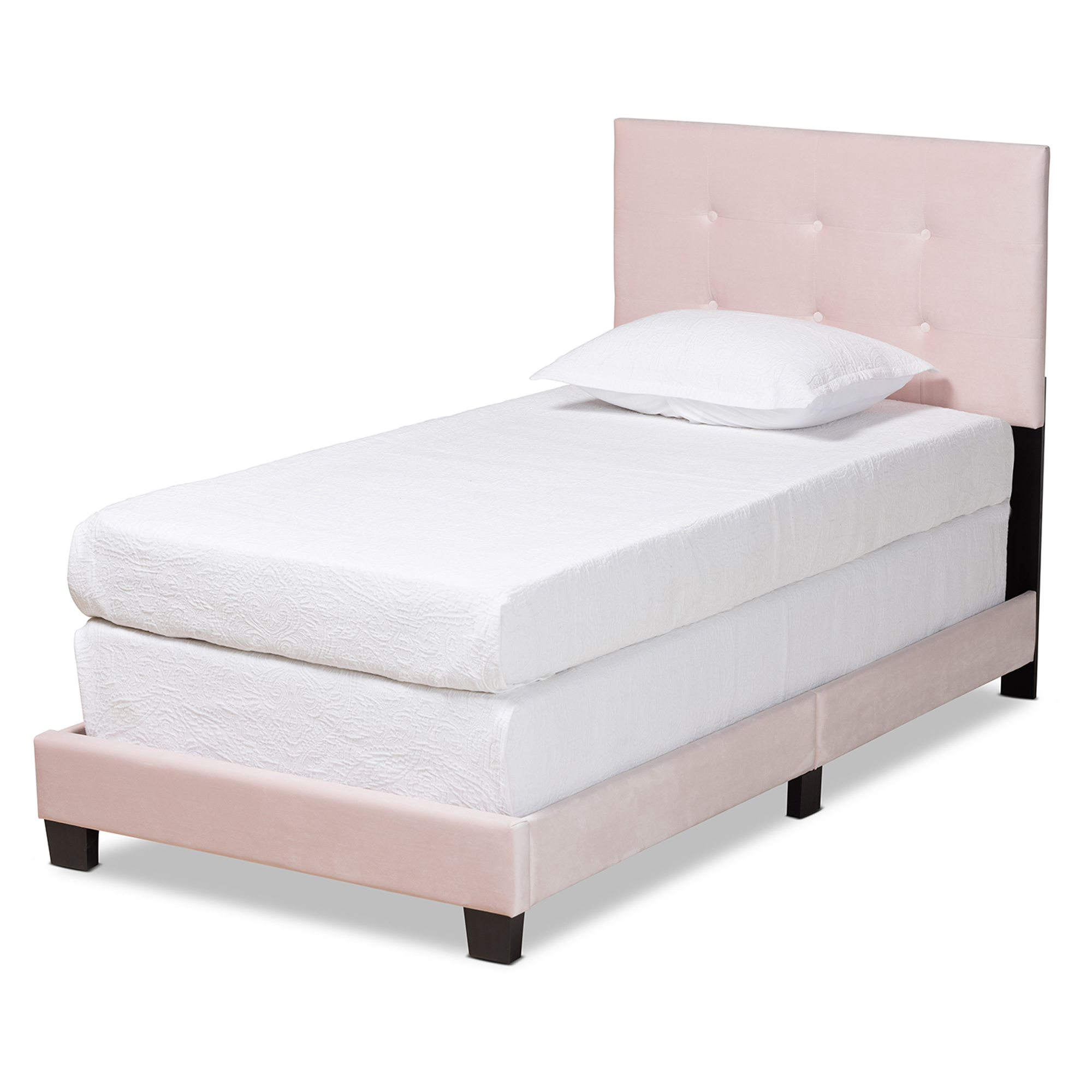 Baxton Studio Caprice Modern and Contemporary Glam Light Pink Velvet Fabric Upholstered Twin Size Panel Bed